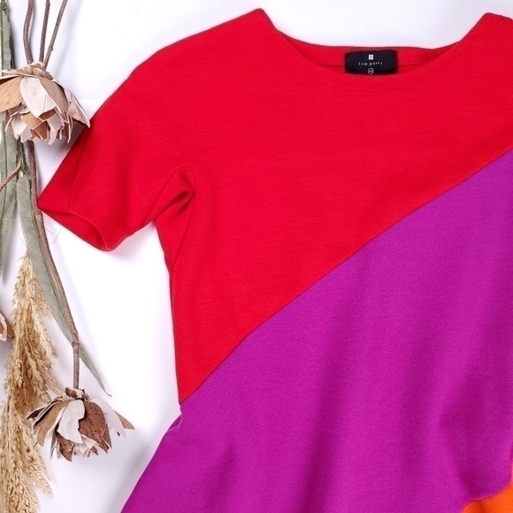 Lisa Perry Casual Coral Color Block Wool Dress 0 - Picture 8 of 16